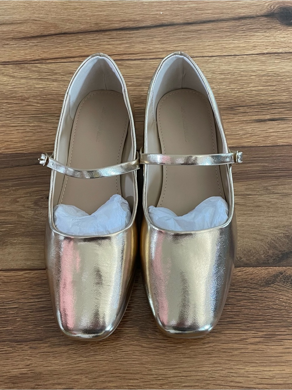 Gold Mary Jane Ballet Flats - Women's Metallic Strap Flats, size 8